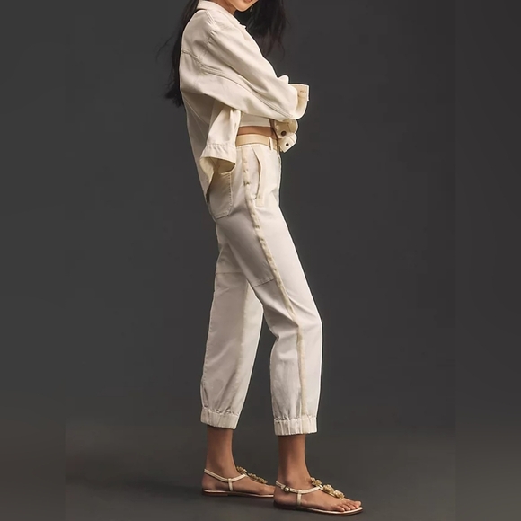 The Richie Slim Joggers By Anthropologie | Striped Seam, Elastic Cuff, White, 12 - Picture 5 of 16